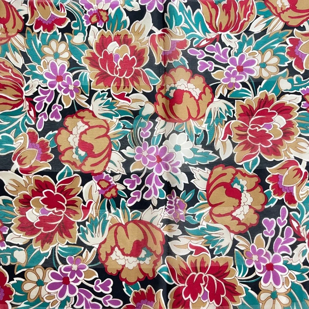 Vintage Floral Square Scarf Women Black Pink Striped Romantic Dark Academia